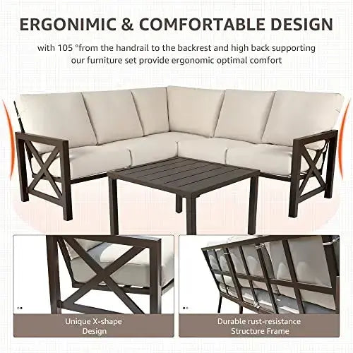 NATURAL EXPRESSIONS Patio Furniture 6-PC Set, Metal, Waterproof Cover, Removable Cushions NATURAL EXPRESSIONS