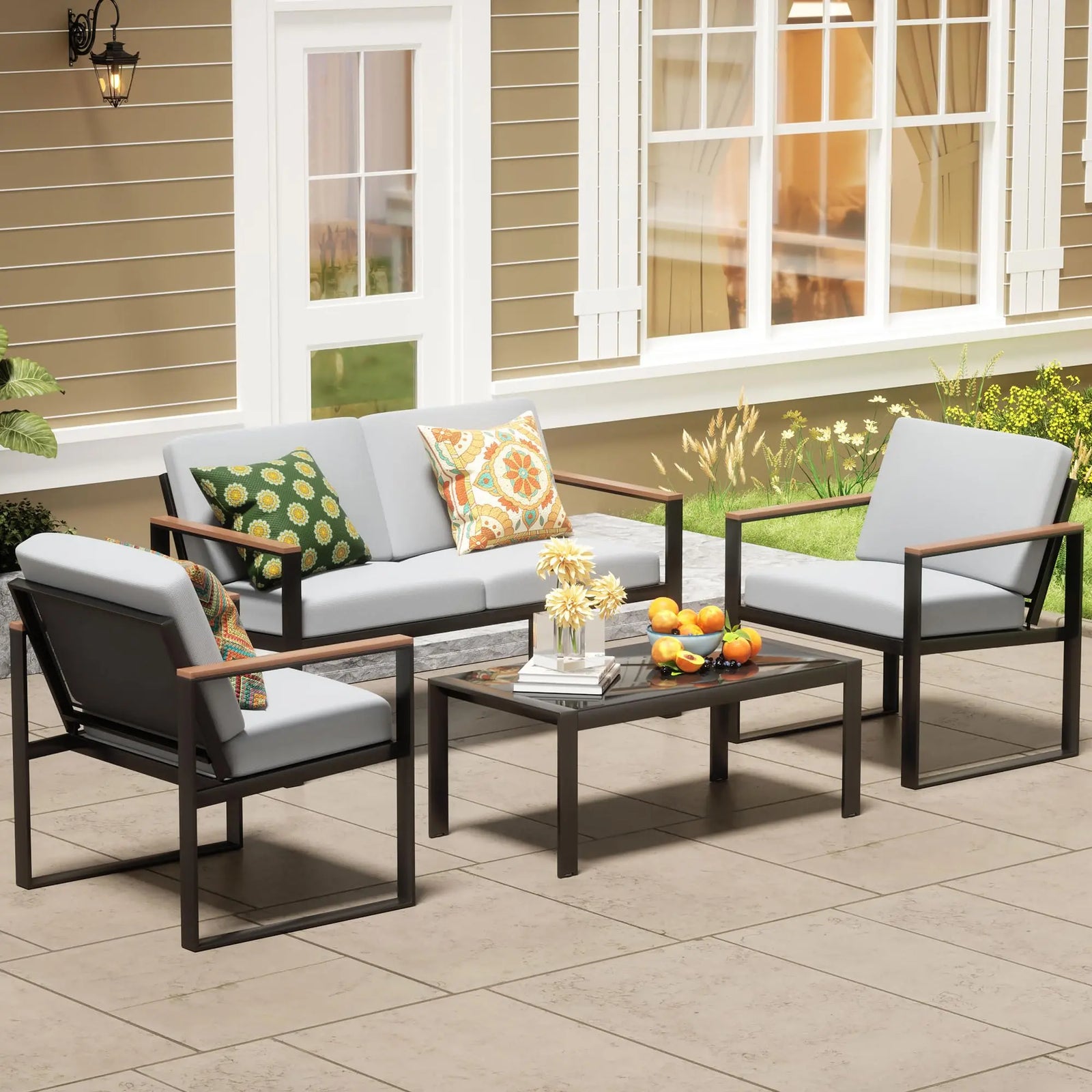 NATURAL EXPRESSIONS Patio Furniture Set, 4-PC - Black/Grey 
