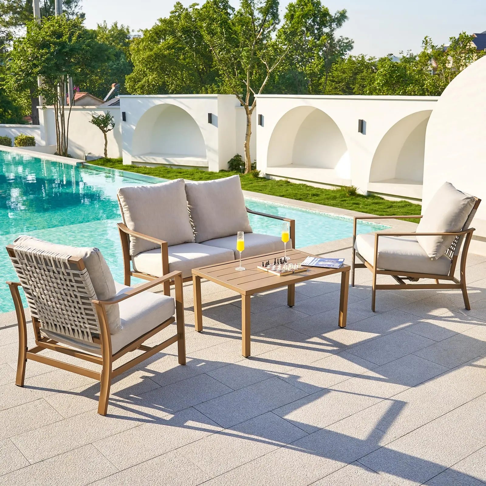 NATURAL EXPRESSIONS Patio Furniture Set, 4-PC Outdoor Conversation Set - Tan 