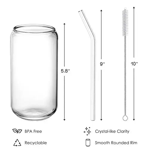 NETANY Can Shaped Glasses with Glass Straws, 4-PC Set, 16 oz - Clear NETANY