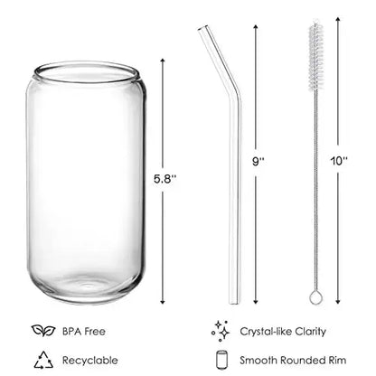 NETANY Can Shaped Glasses with Glass Straws, 4-PC Set, 16 oz - Clear NETANY