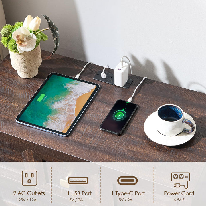 NOWABAY Nightstand Set of 2 W/Charging Station, 30.7" W King Size Bedside Table with 3 Drawers, Accent End Table W/Large Storage, Modern Wood Side Table for Bedroom,Office, Brown 