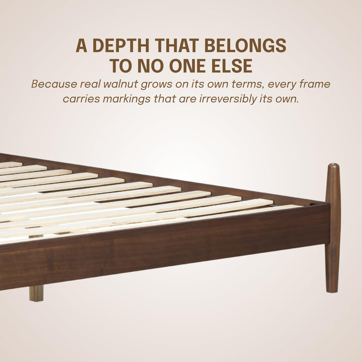 NTC Marenzo Queen Platform Bed with Handwoven Headboard – American Walnut Veneer, Solid American Walnut Legs, Artisan Craftsmanship, Silent Slats, Effortless Assembly, Queen – Dark Walnut 