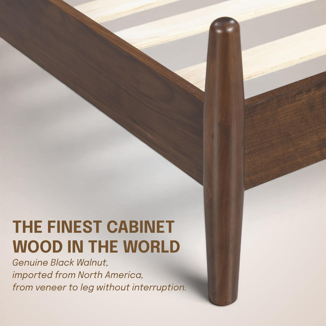 NTC Marenzo Queen Platform Bed with Handwoven Headboard – American Walnut Veneer, Solid American Walnut Legs, Artisan Craftsmanship, Silent Slats, Effortless Assembly, Queen – Dark Walnut 
