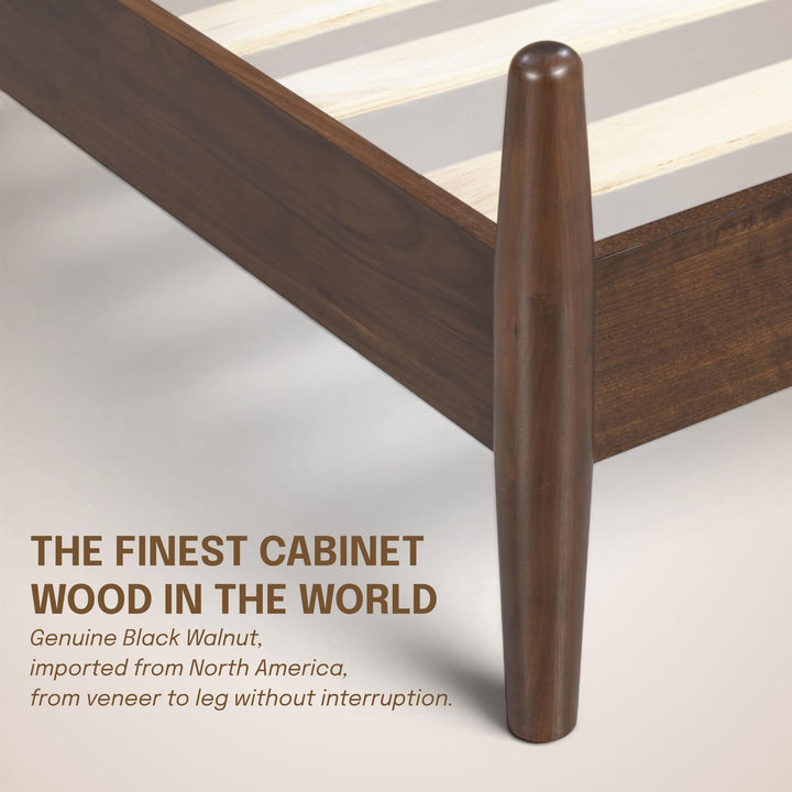 NTC Marenzo Queen Platform Bed with Handwoven Headboard – American Walnut Veneer, Solid American Walnut Legs, Artisan Craftsmanship, Silent Slats, Effortless Assembly, Queen – Dark Walnut 