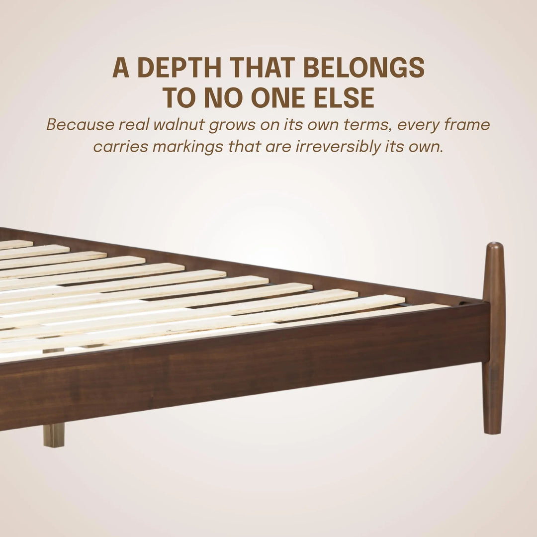 NTC Marenzo Queen Platform Bed with Handwoven Headboard – American Walnut Veneer, Solid American Walnut Legs, Artisan Craftsmanship, Silent Slats, Effortless Assembly, Queen – Dark Walnut 