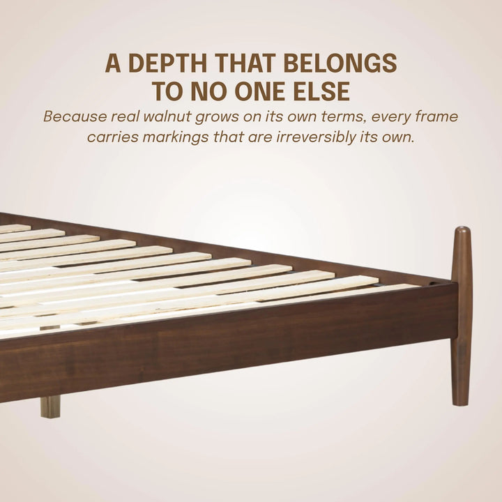 NTC Marenzo Queen Platform Bed with Handwoven Headboard – American Walnut Veneer, Solid American Walnut Legs, Artisan Craftsmanship, Silent Slats, Effortless Assembly, Queen – Dark Walnut 