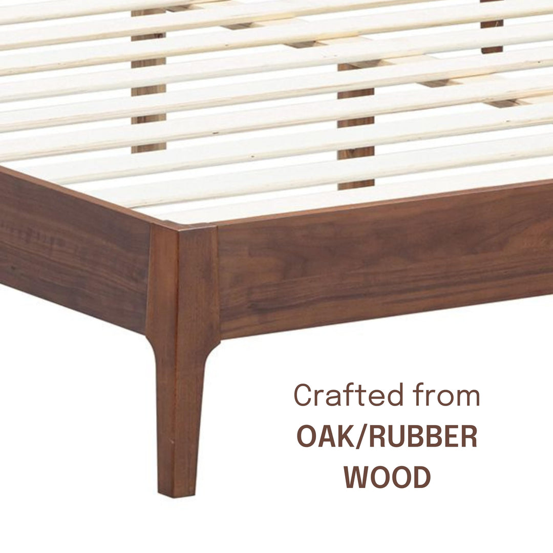 NTC Ruby Wooden Bed Frame with Headboard and Natural Rattan, Solid Oak/Rubber Wood Foundation with Silent Slats, 1000 Lb Capacity, Effortless Assembly (Natural Cane - Dark Walnut, Queen) 