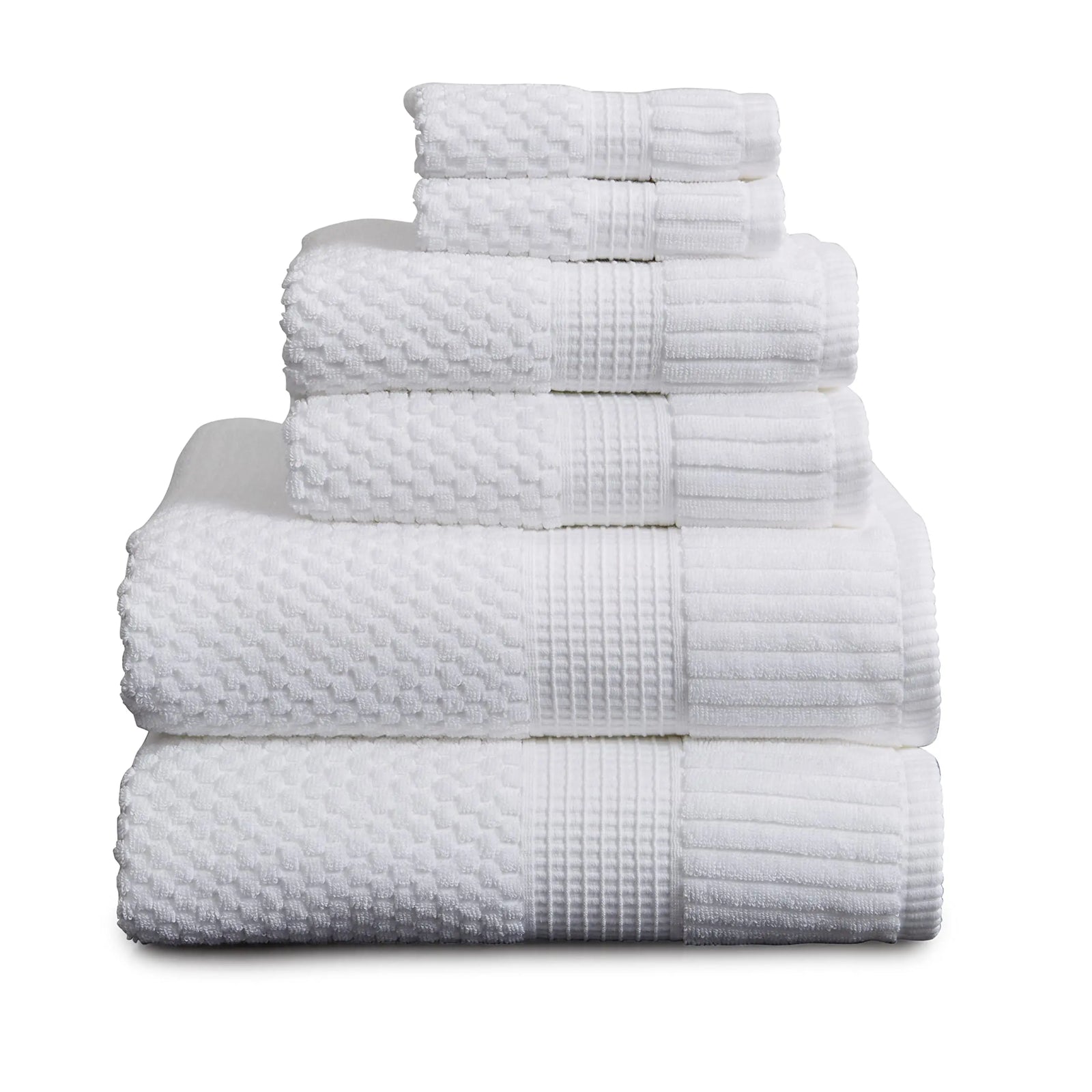 NY Loft 100% Cotton Towel Set 6 Piece Set | Super Soft & Absorbent Quick-Dry 2 Bath Towels 2 Hand Towels & 2 Washcloths |Textured and Durable Cotton | Trinity Collection (6 Piece Set, Bright White) 