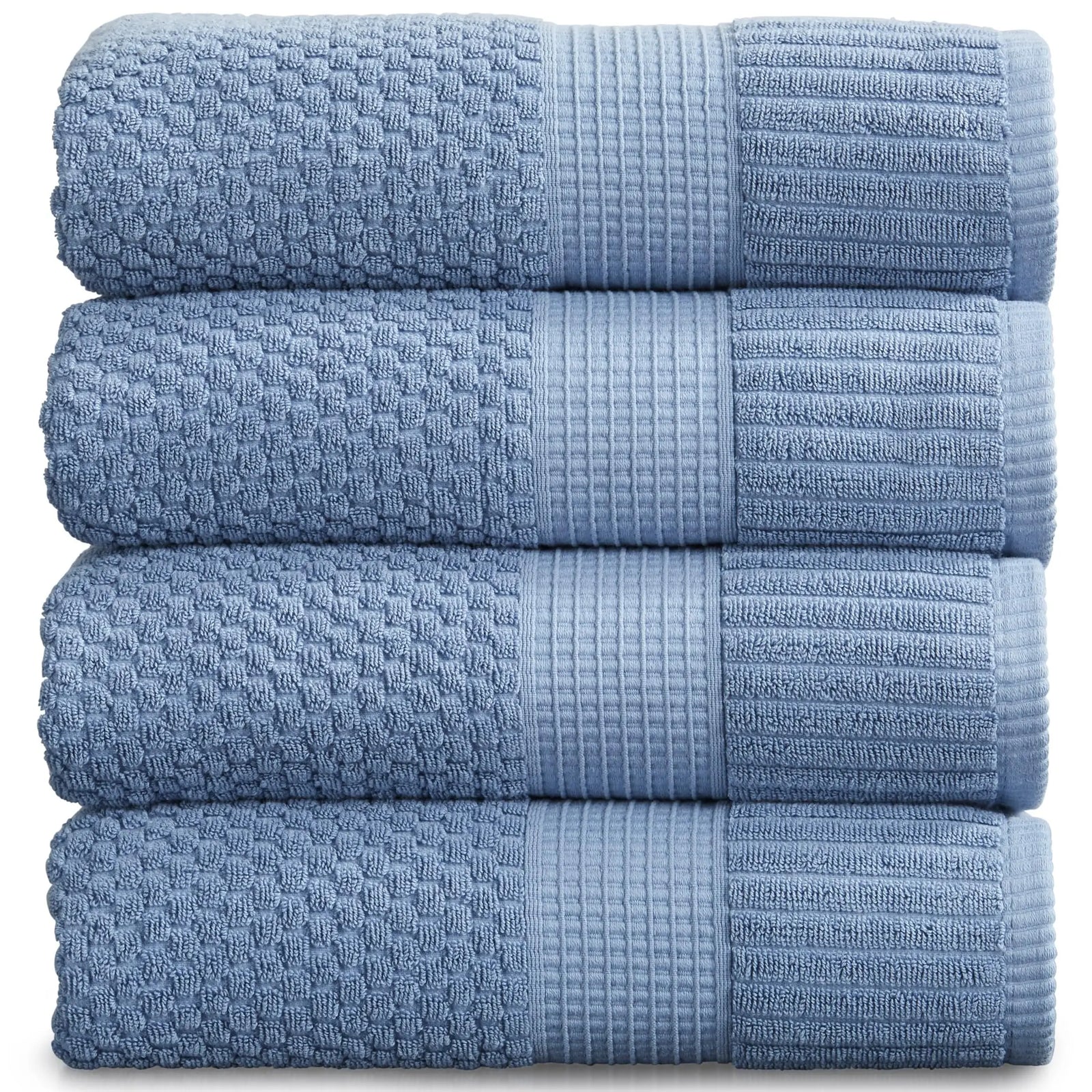 NY Loft Bath Towel, 4-Pack, 100% Cotton Super Soft & Absorbent, Quick-Dry, 30" x 52", Trinity Collection - Blue Shadow 