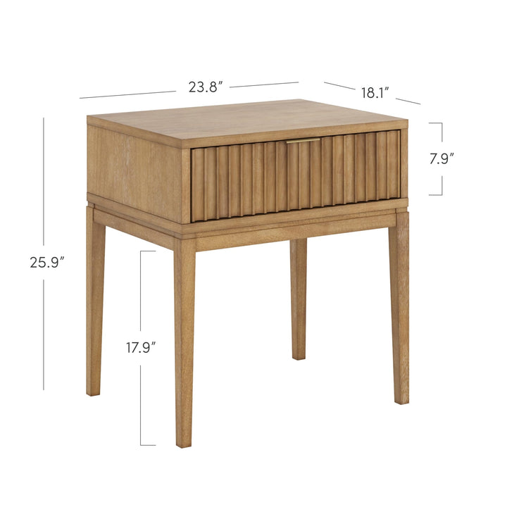 Nathan James Boho Jasper Wood Nightstand with Drawer, Fluted Side Table or End Table with Storage, Light Brown 