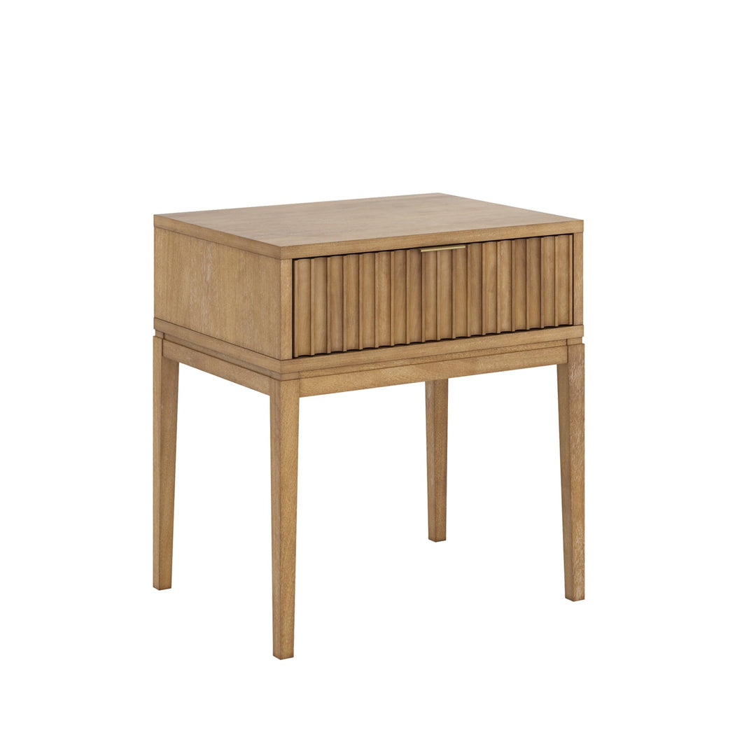 Nathan James Boho Jasper Wood Nightstand with Drawer, Fluted Side Table or End Table with Storage, Light Brown 