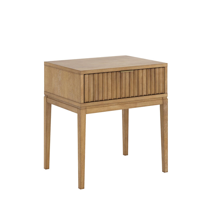 Nathan James Boho Jasper Wood Nightstand with Drawer, Fluted Side Table or End Table with Storage, Light Brown 