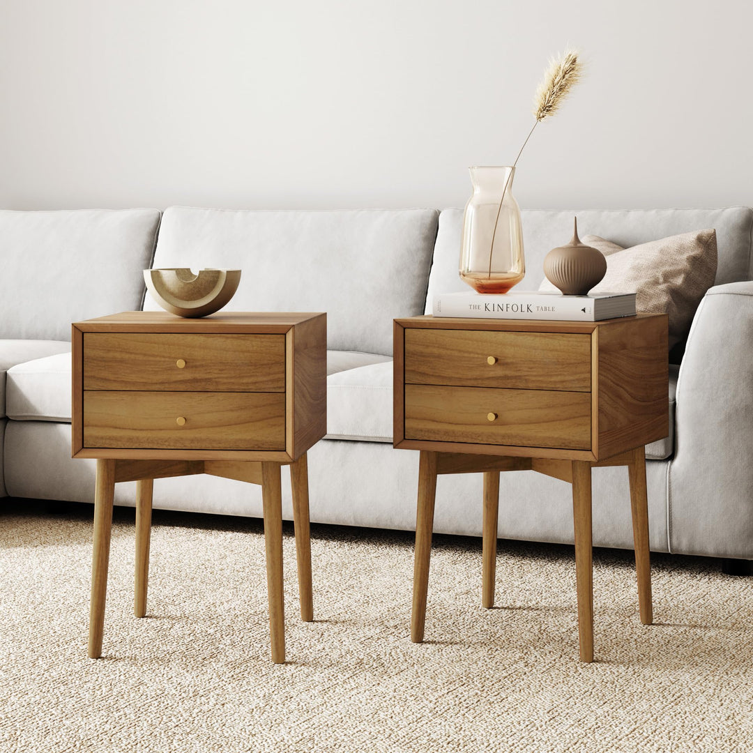 Nathan James Harper Modern Nightstand Side Accent or End Table with Storage Drawer, Set of 2, Oak Brown 