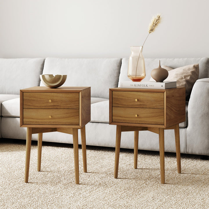 Nathan James Harper Modern Nightstand Side Accent or End Table with Storage Drawer, Set of 2, Oak Brown 