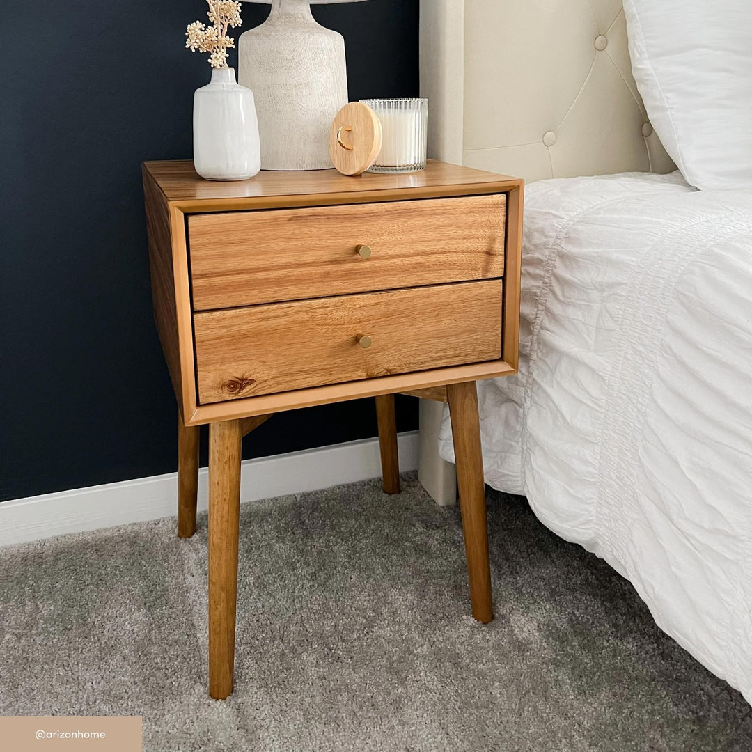 Nathan James Harper Modern Nightstand Side Accent or End Table with Storage Drawer, Set of 2, Oak Brown 