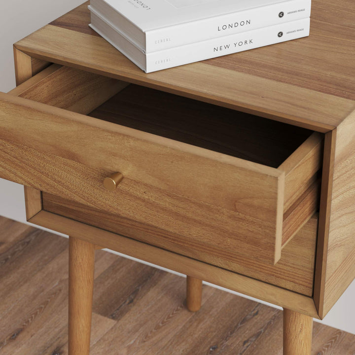 Nathan James Harper Modern Nightstand Side Accent or End Table with Storage Drawer, Set of 2, Oak Brown 
