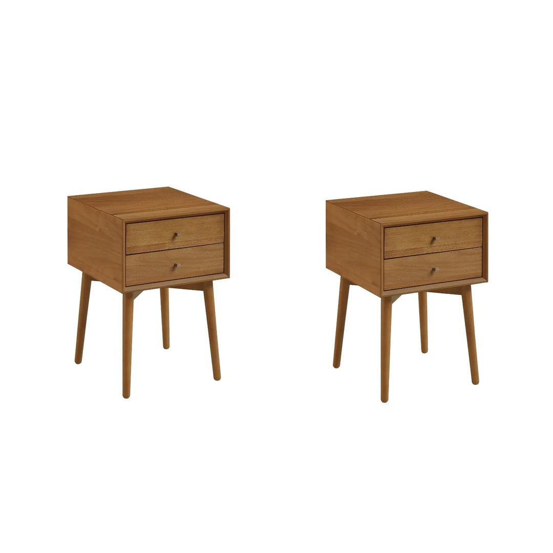 Nathan James Harper Modern Nightstand Side Accent or End Table with Storage Drawer, Set of 2, Oak Brown 