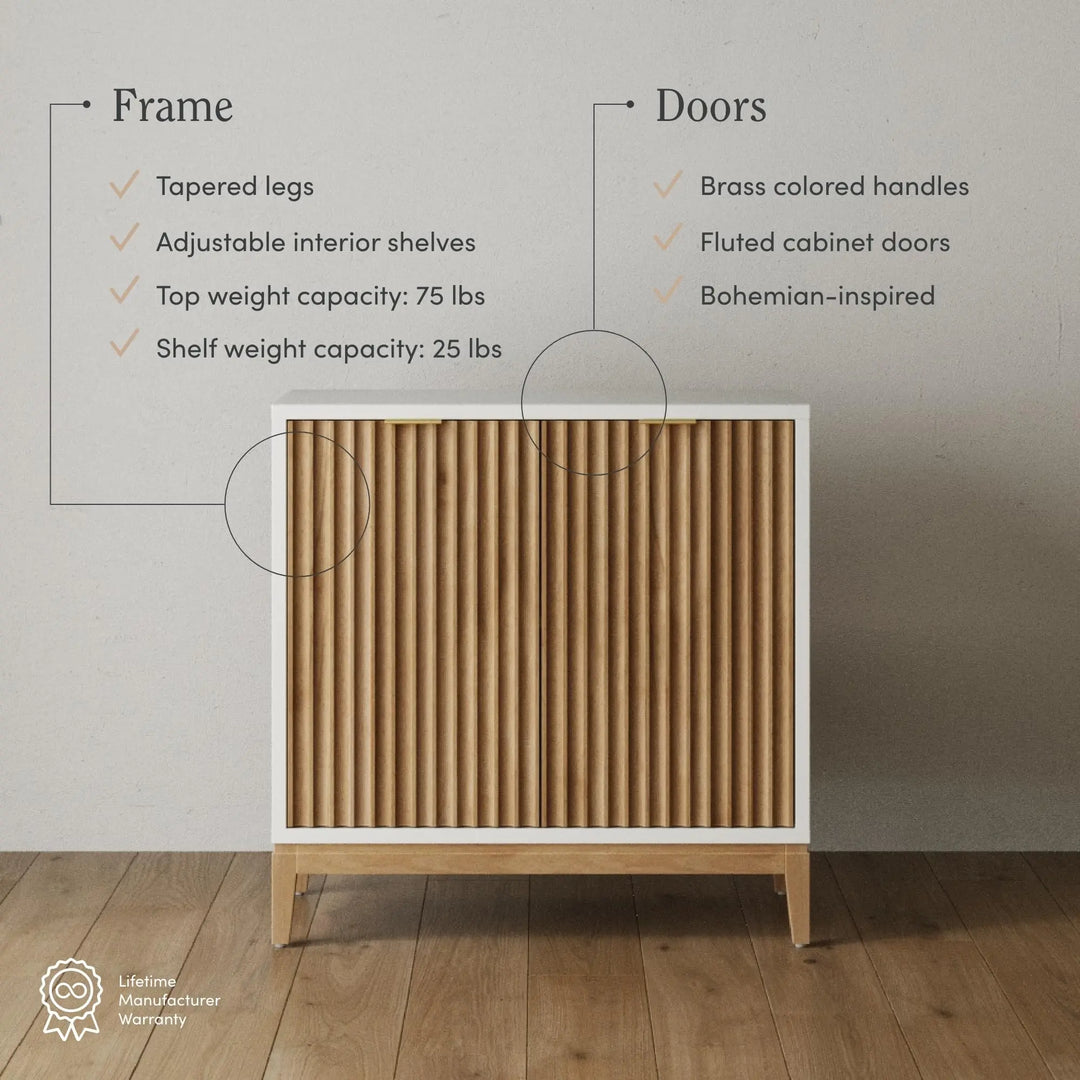 Nathan James Jasper Modern Sideboard, Kitchen Storage Cabinet with Fluted Doors, Accent Storage for Kitchen or Living Room, White/Warm Pine 