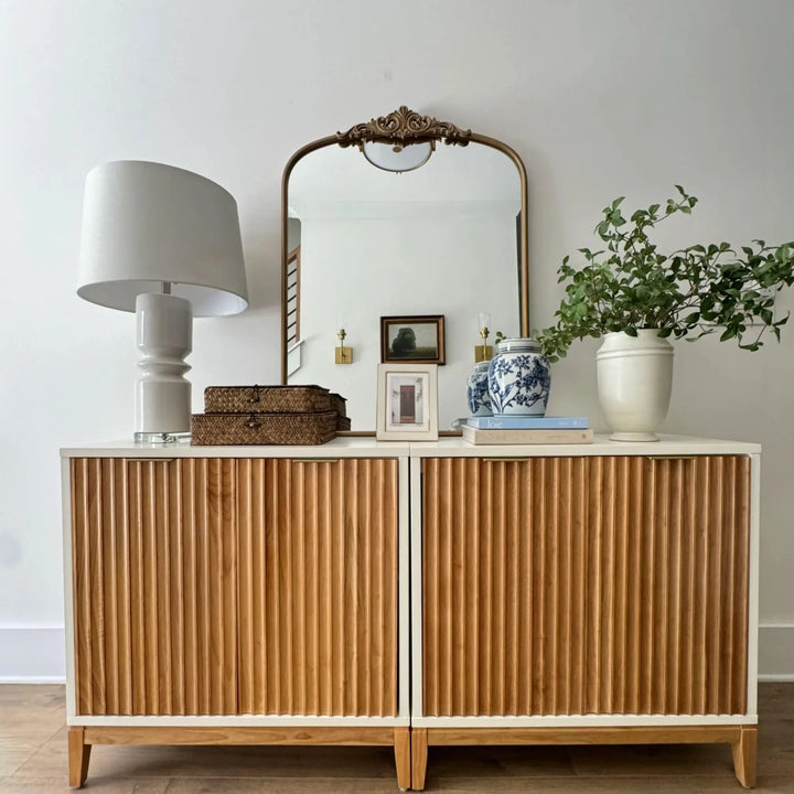 Nathan James Jasper Modern Sideboard, Kitchen Storage Cabinet with Fluted Doors, Accent Storage for Kitchen or Living Room, White/Warm Pine 