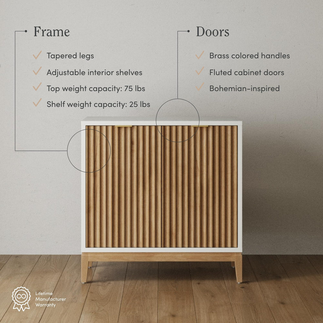 Nathan James Jasper Modern Sideboard, Kitchen Storage Cabinet with Fluted Doors, Accent Storage for Kitchen or Living Room, White/Warm Pine 