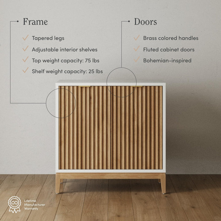 Nathan James Jasper Modern Sideboard, Kitchen Storage Cabinet with Fluted Doors, Accent Storage for Kitchen or Living Room, White/Warm Pine 