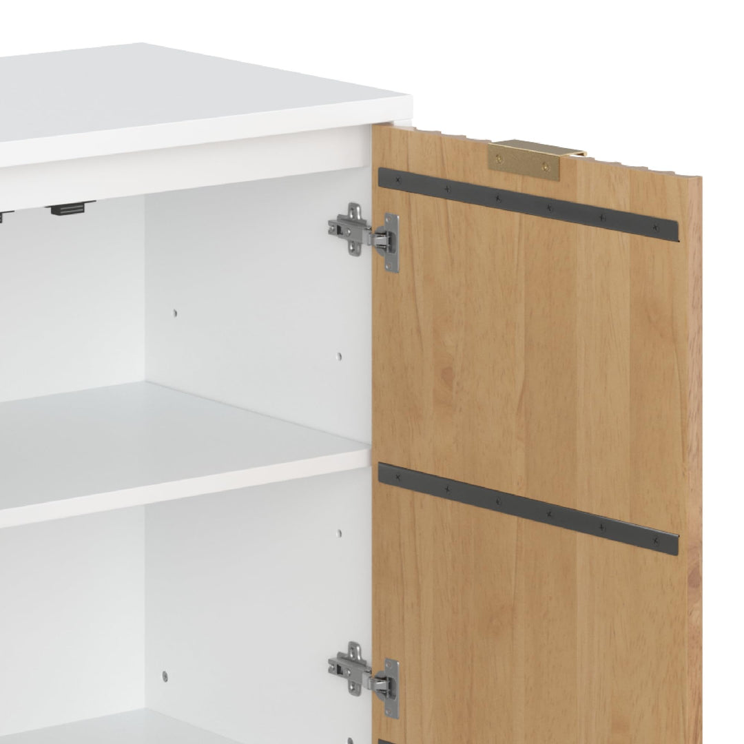 Nathan James Jasper Modern Sideboard, Kitchen Storage Cabinet with Fluted Doors, Accent Storage for Kitchen or Living Room, White/Warm Pine 