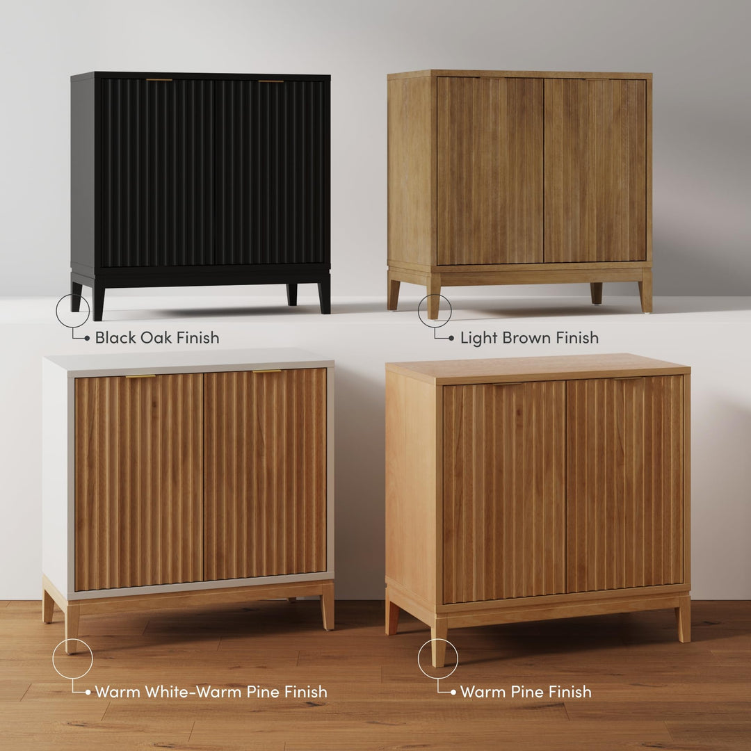 Nathan James Jasper Modern Sideboard, Kitchen Storage Cabinet with Fluted Doors, Accent Storage for Kitchen or Living Room, White/Warm Pine 