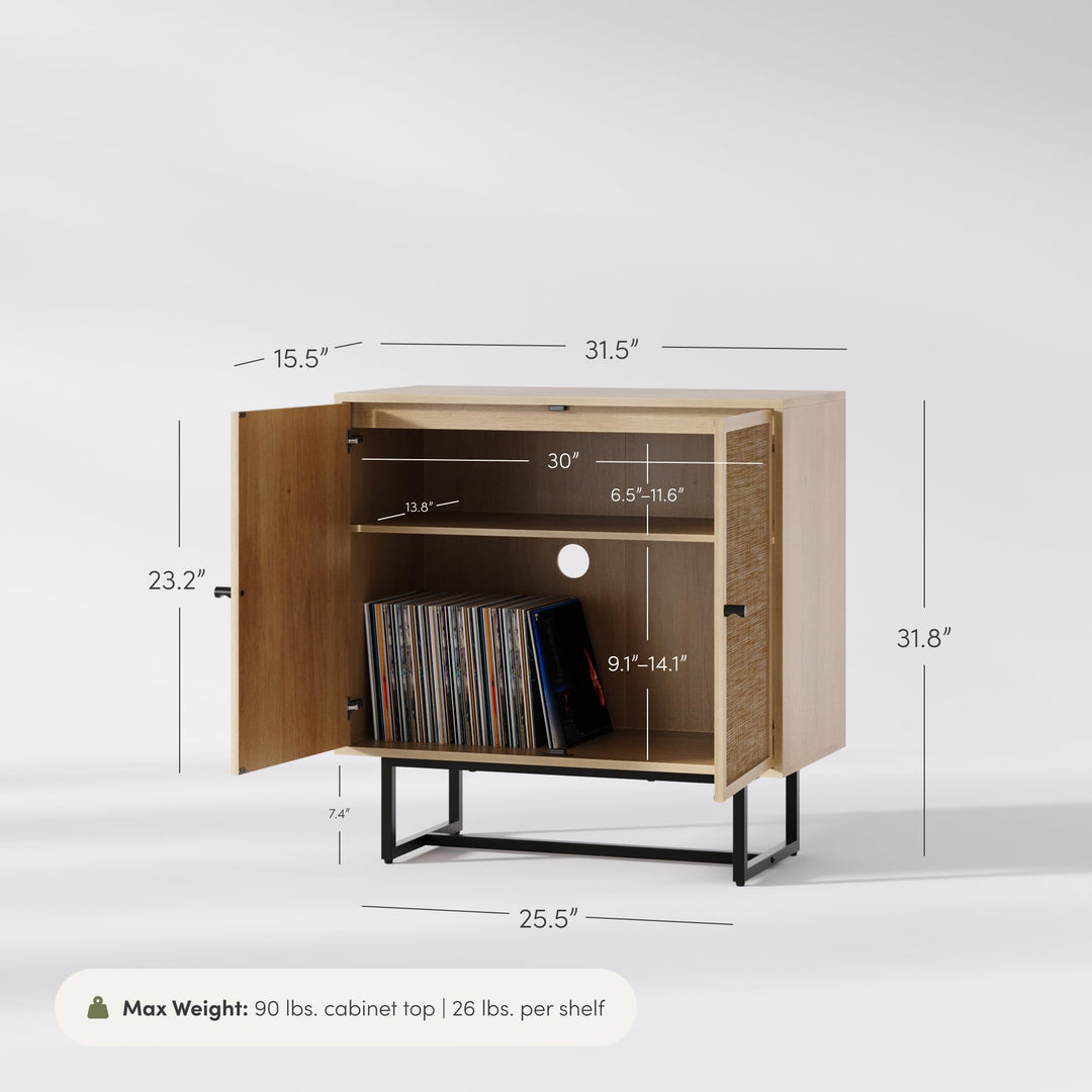 Nathan James Kova Accent Sideboard Storage Cabinet in Light Wood and Rattan with Metal Frame, Adjustable Shelves and Cane Doors, for Hallway, or Living Room, Light Oak/Cane/Black 