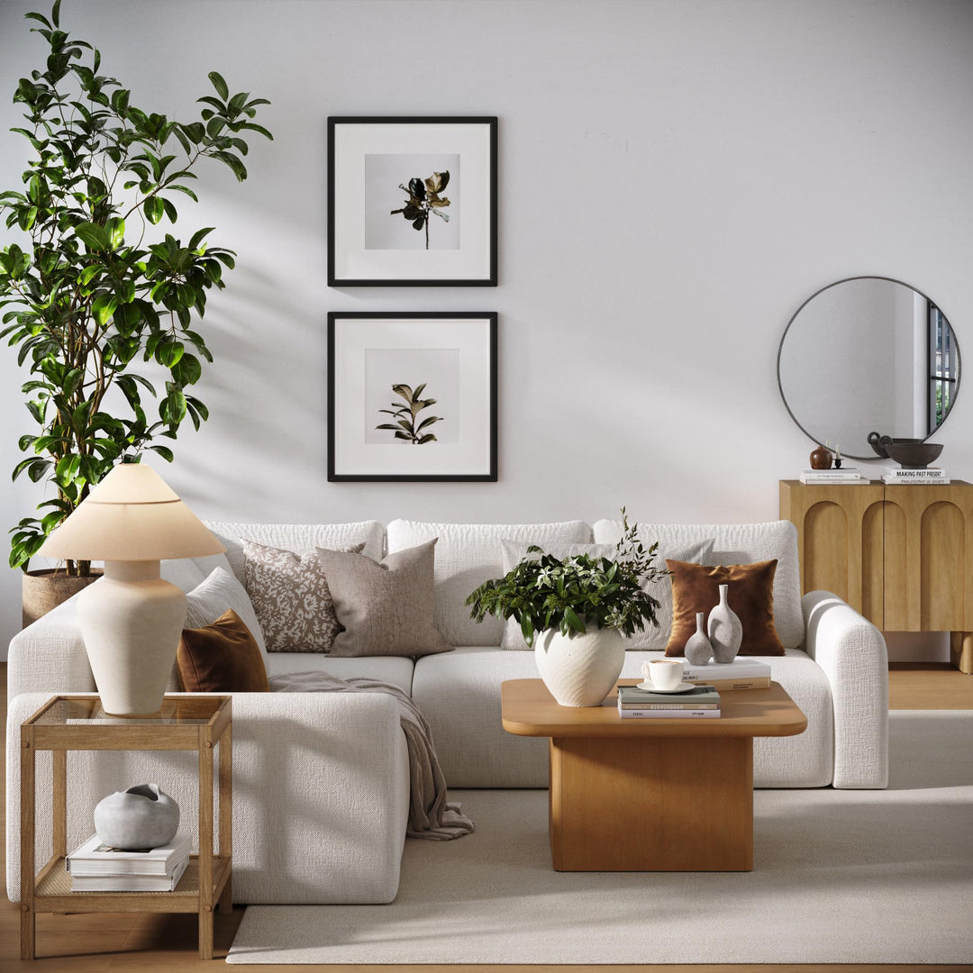 Nathan James Rein Organic Modern Coffee Table, Rustic Wood Square Coffee Table with Rounded Edge, Pedestal Coffee Table - Light Brown 