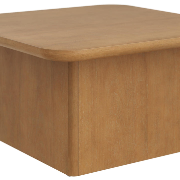 Nathan James Rein Organic Modern Coffee Table, Rustic Wood Square Coffee Table with Rounded Edge, Pedestal Coffee Table - Light Brown 