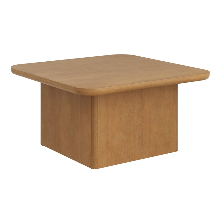 Nathan James Rein Organic Modern Coffee Table, Rustic Wood Square Coffee Table with Rounded Edge, Pedestal Coffee Table - Light Brown 
