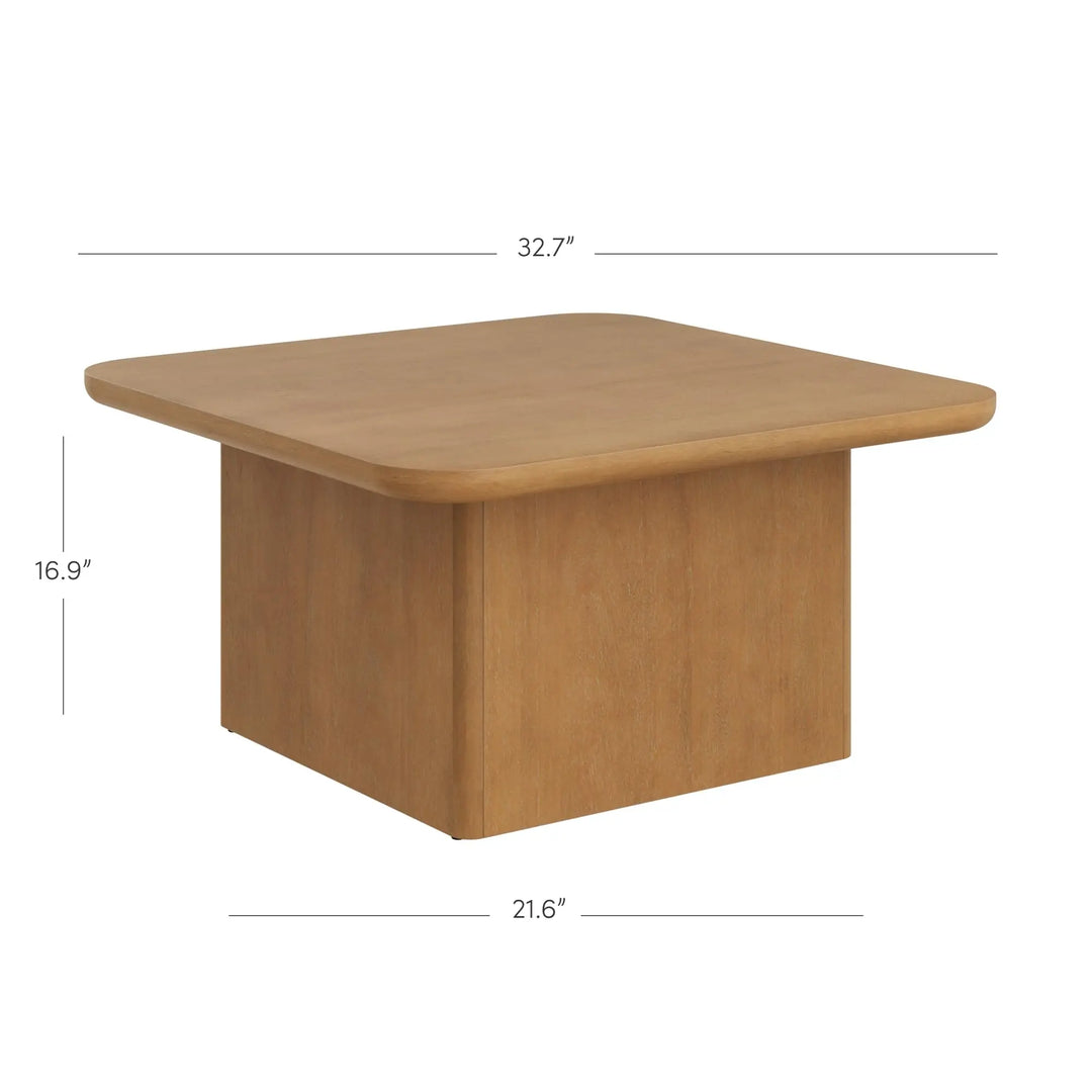 Nathan James Rein Organic Modern Coffee Table, Rustic Wood Square Coffee Table with Rounded Edge, Pedestal Coffee Table for Living Room, Light Brown