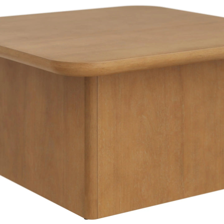Nathan James Rein Organic Modern Coffee Table, Rustic Wood Square Coffee Table with Rounded Edge, Pedestal Coffee Table for Living Room, Light Brown
