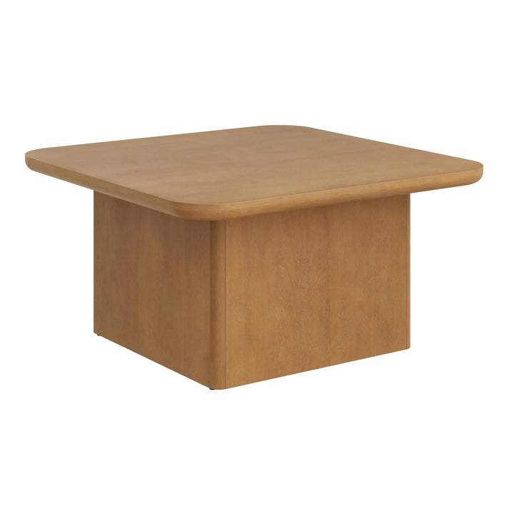 Nathan James Rein Organic Modern Coffee Table, Rustic Wood Square Coffee Table with Rounded Edge, Pedestal Coffee Table for Living Room, Light Brown