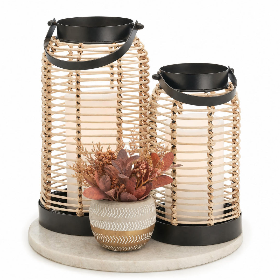 Natural Rattan Boho Lanterns - Handcrafted Chic Farmhouse Decor for Home 