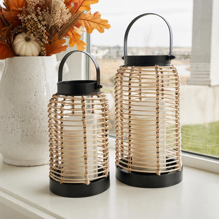 Natural Rattan Boho Lanterns - Handcrafted Chic Farmhouse Decor for Home 