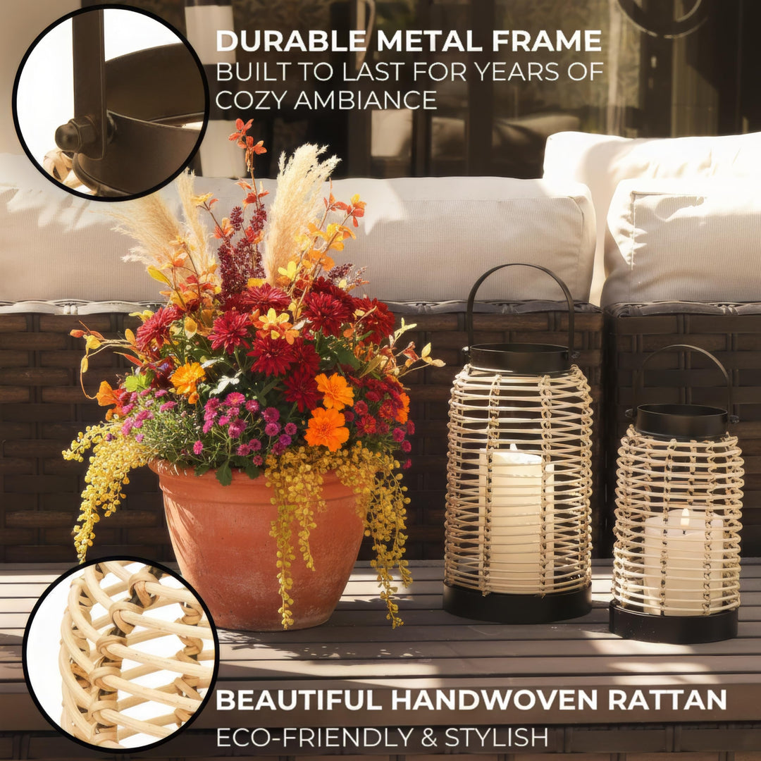 Natural Rattan Boho Lanterns - Handcrafted Chic Farmhouse Decor for Home 