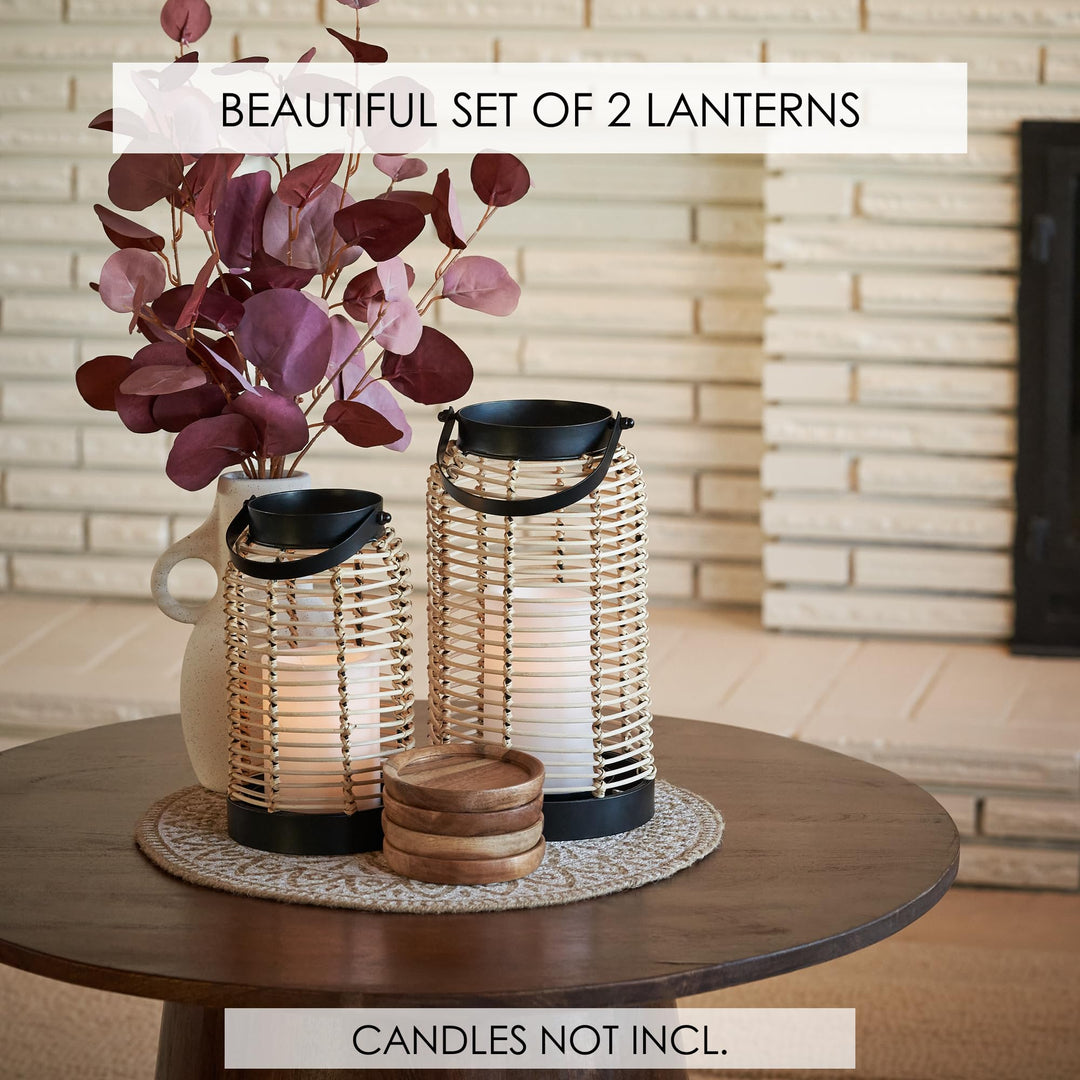 Natural Rattan Boho Lanterns - Handcrafted Chic Farmhouse Decor for Home 