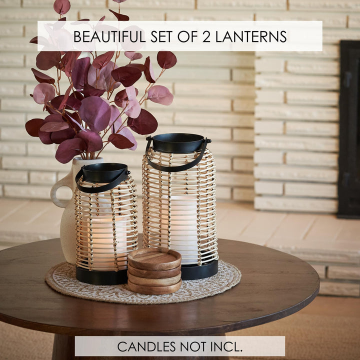 Natural Rattan Boho Lanterns - Handcrafted Chic Farmhouse Decor for Home 