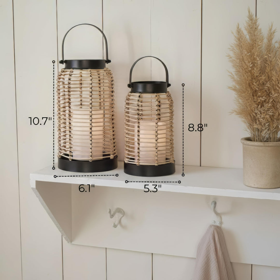 Natural Rattan Boho Lanterns - Handcrafted Chic Farmhouse Decor for Home 