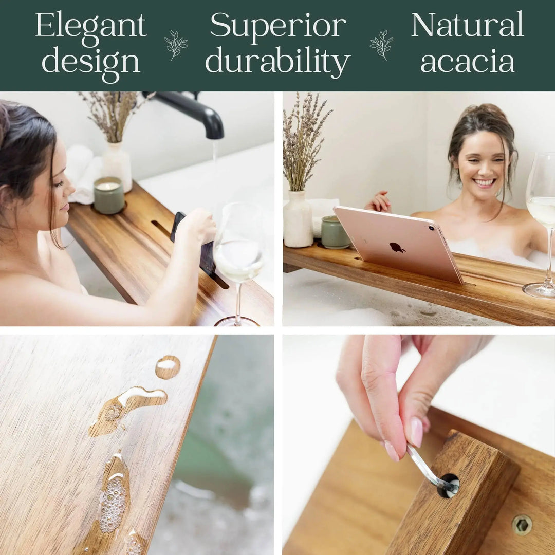 Nature Shed Premium Bathtub Tray | Large & Thick Bath Tub Tray | Solid Acacia Wood Bath Tray for Tub | Non-Toxic, Anti-Tipping, Sustainable, Minimalistic Design | Large 