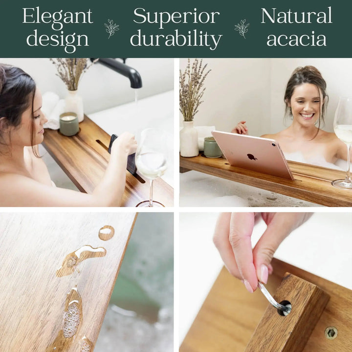 Nature Shed Premium Bathtub Tray | Large & Thick Bath Tub Tray | Solid Acacia Wood Bath Tray for Tub | Non-Toxic, Anti-Tipping, Sustainable, Minimalistic Design | Large 
