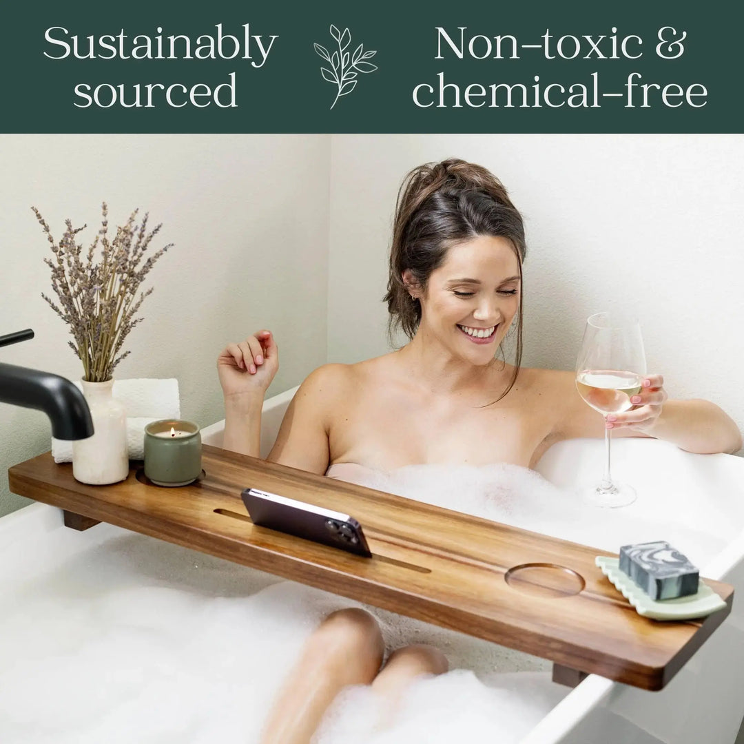 Nature Shed Premium Bathtub Tray | Large & Thick Bath Tub Tray | Solid Acacia Wood Bath Tray for Tub | Non-Toxic, Anti-Tipping, Sustainable, Minimalistic Design | Large 