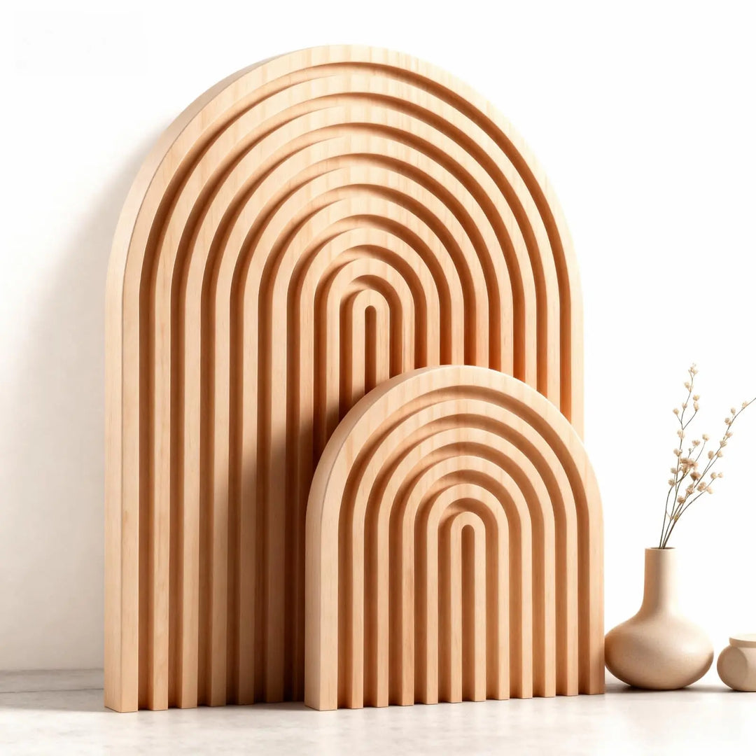 Nawwoo 2 Pcs Natural Wood Arch Decor, Serving Boards and Boho Shelf Decor