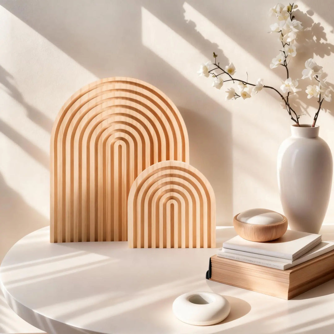 Nawwoo 2 Pcs Natural Wood Arch Decor, Serving Boards and Boho Shelf Decor