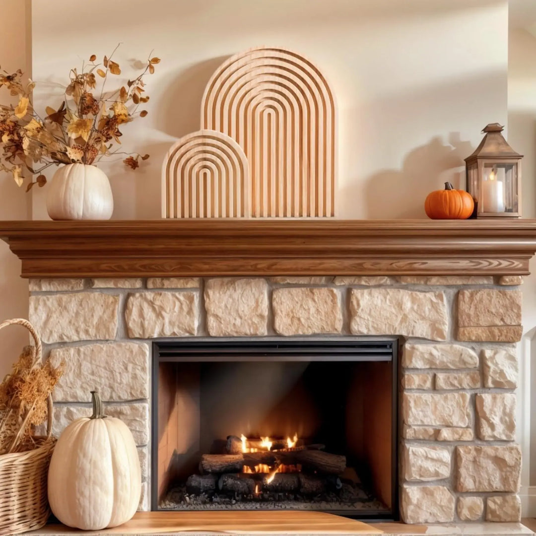 Nawwoo 2 Pcs Natural Wood Arch Decor, Serving Boards and Boho Shelf Decor