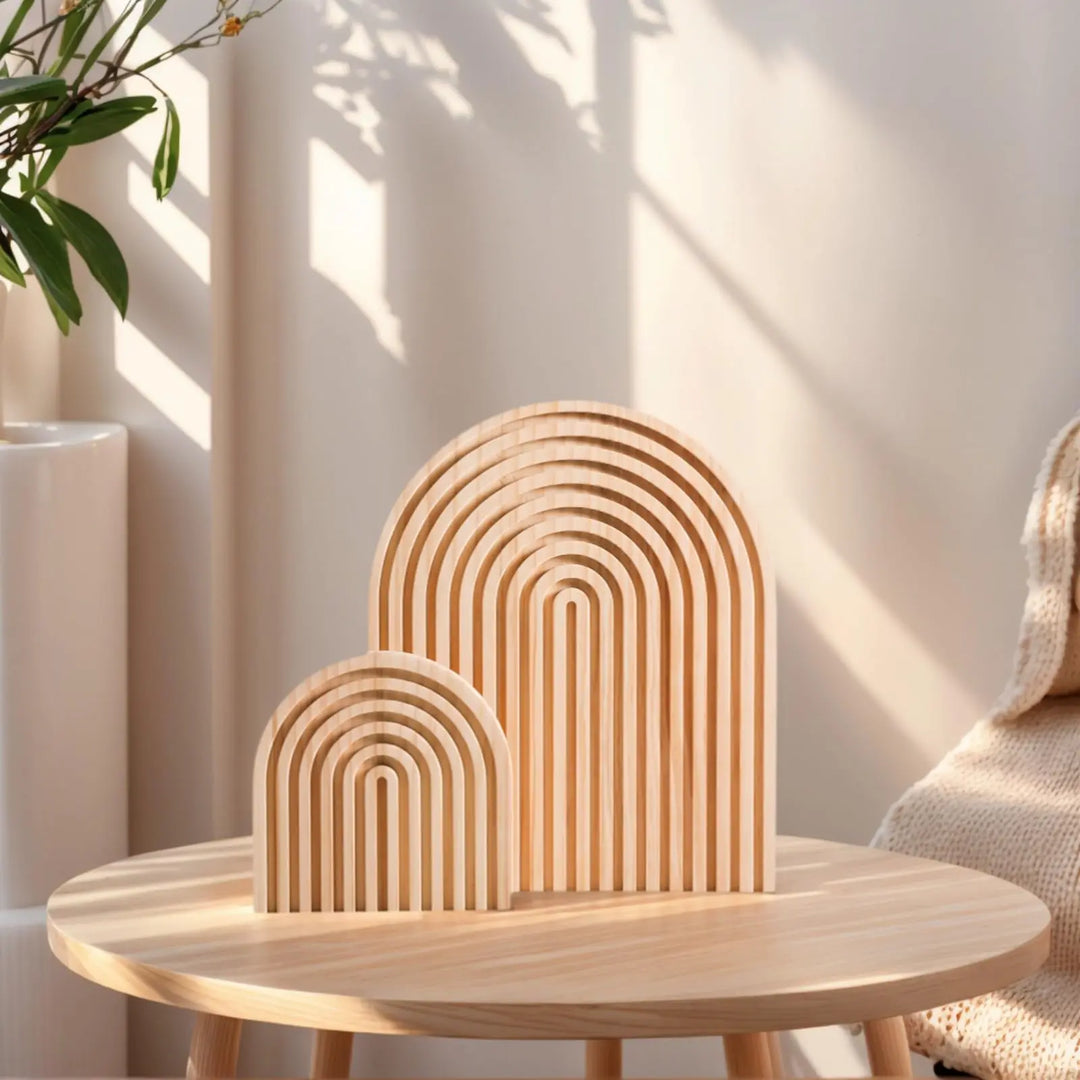 Nawwoo 2 Pcs Natural Wood Arch Decor, Serving Boards and Boho Shelf Decor
