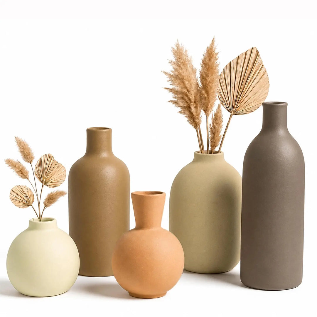 Neutral Ceramic Vase Set – 5 Matte Earth-Tone Vases for Japandi, Scandinavian, or Minimalist Home Decor, Table, Entryway, Shelf & Mantel Styling
