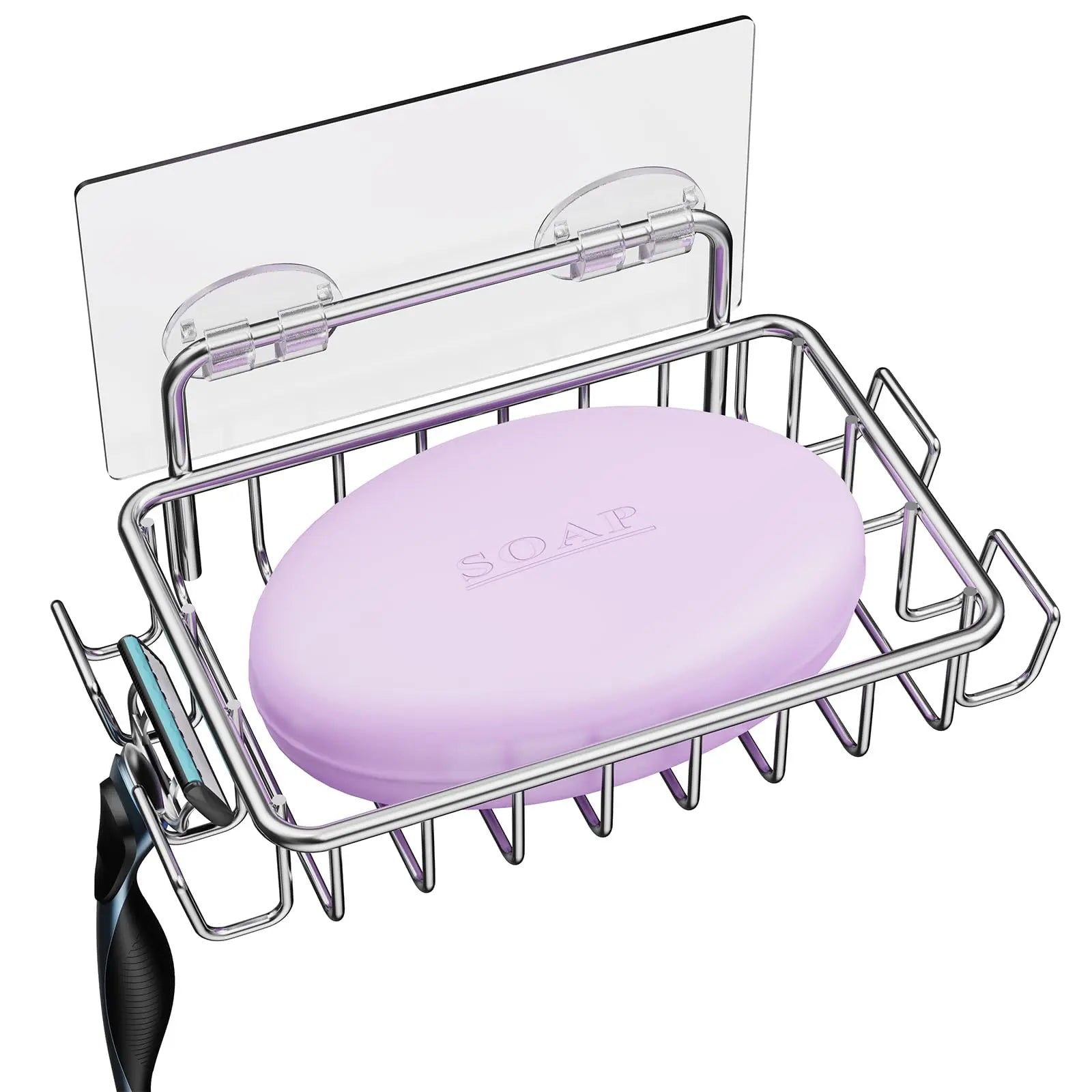 Nieifi Bar Soap Holder for Shower Wall with 4 Hooks, Stainless Steel Adhesive Soap Dish for Bathroom, Silver 